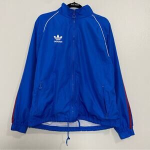 Adidas Blue Red Stripe Windbreaker Zip Up Jacket Retro
